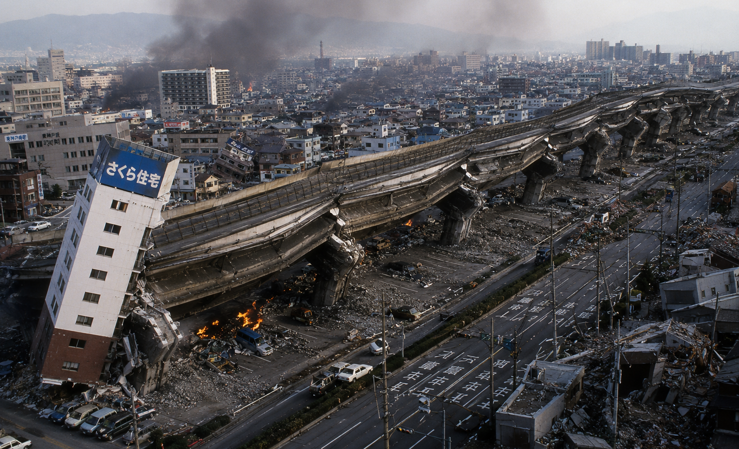 Ilustração do Grande Terremoto de Hanshin-Awaji (Kobe) em 1995